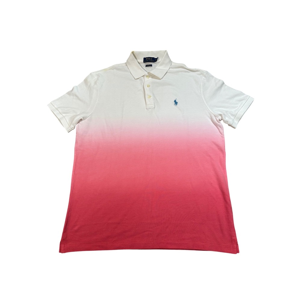 Polo‎ Ralph Lauren Mens Classic Fit Ombre Dip Dye Polo Shirt White Pink Medium